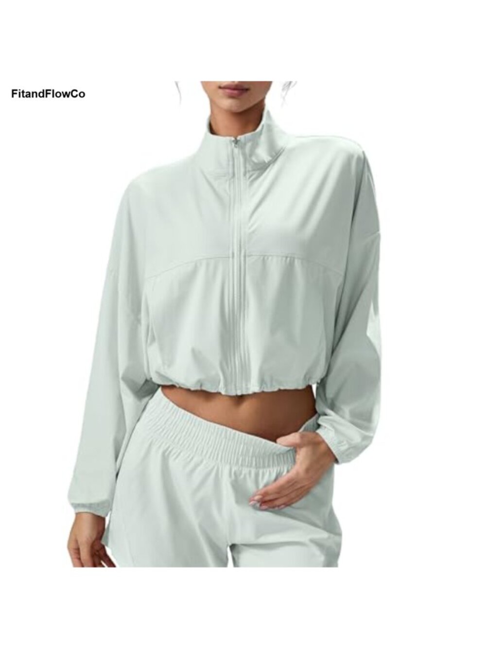 UPF 50+ Cropped Zip Up Workout Jacket Sun Protection Activewear